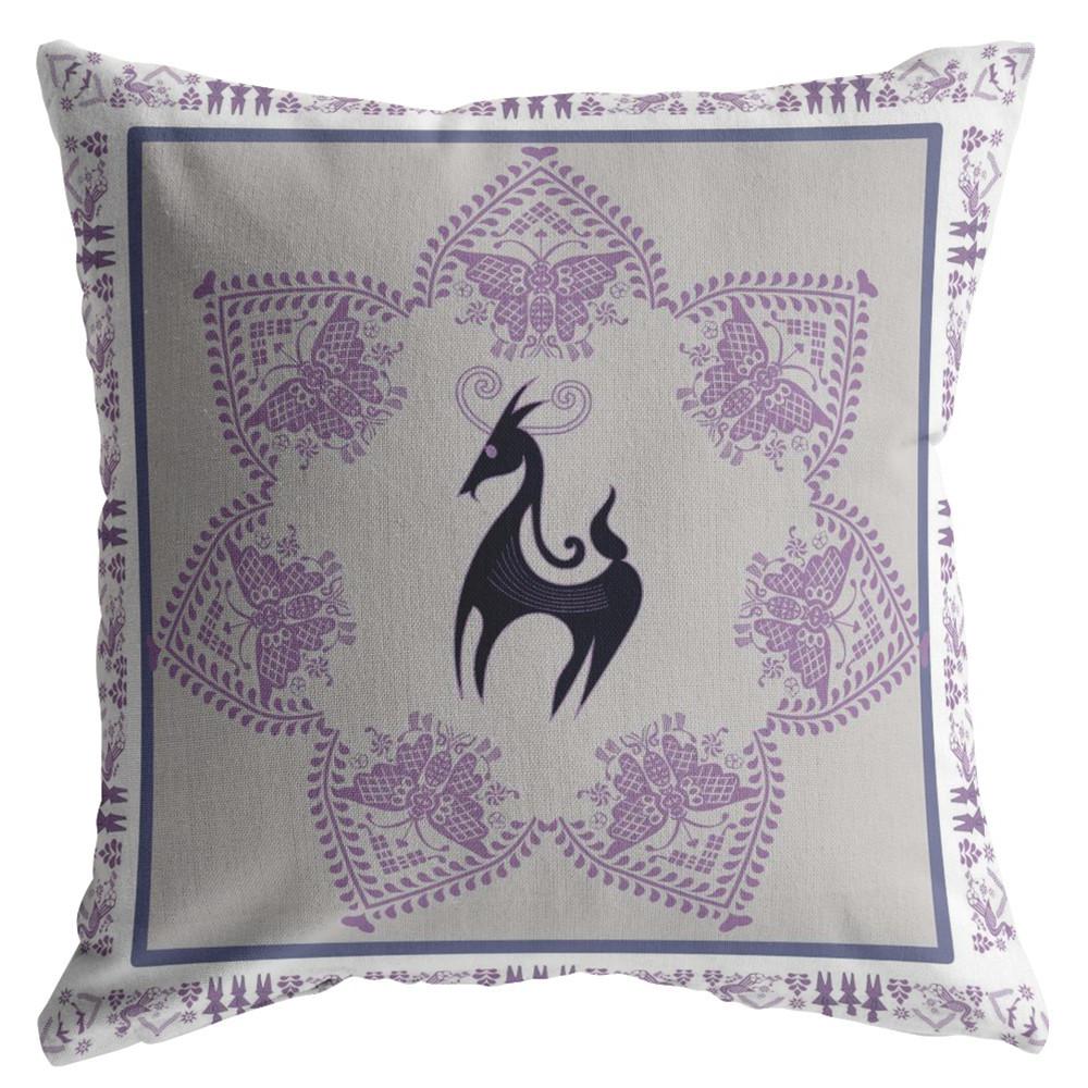 18” Gray Purple Horse Indoor Outdoor Zippered Throw Pillow. Picture 3