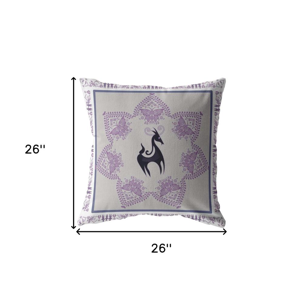 26” Gray Purple Horse Indoor Outdoor Zippered Throw Pillow. Picture 4