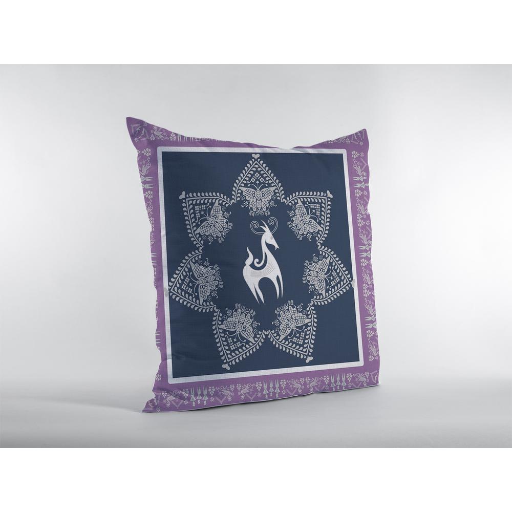 16” Navy Purple Horse Indoor Outdoor Zippered Throw Pillow. Picture 2