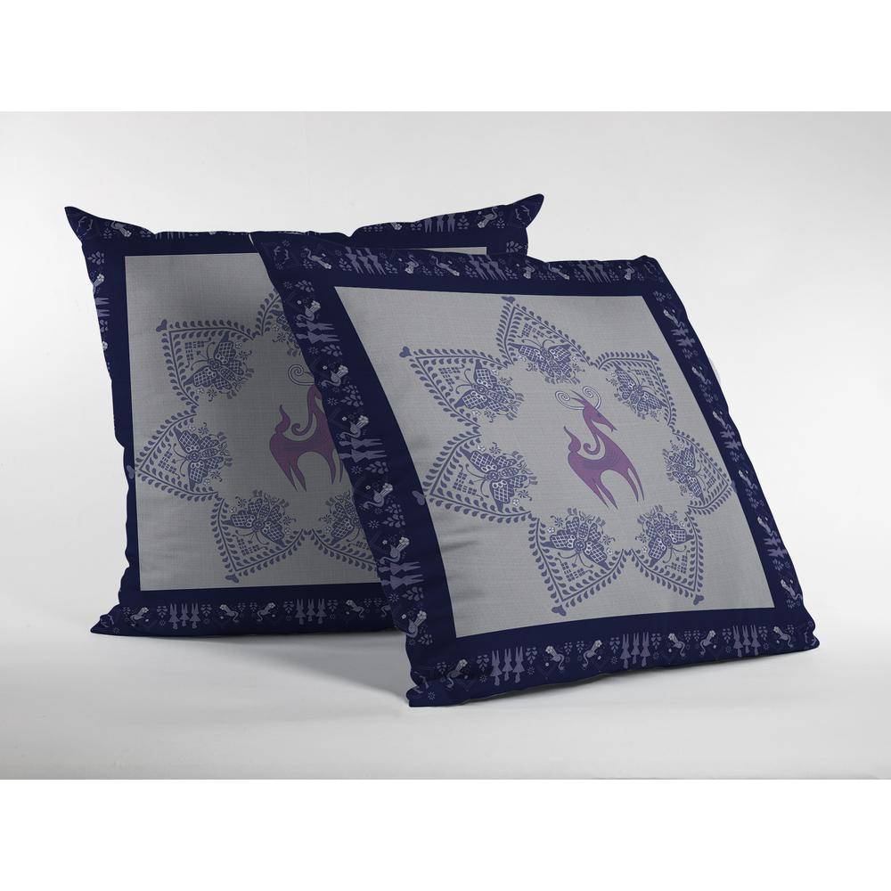 16” Gray Purple Horse Indoor Outdoor Zippered Throw Pillow. Picture 1