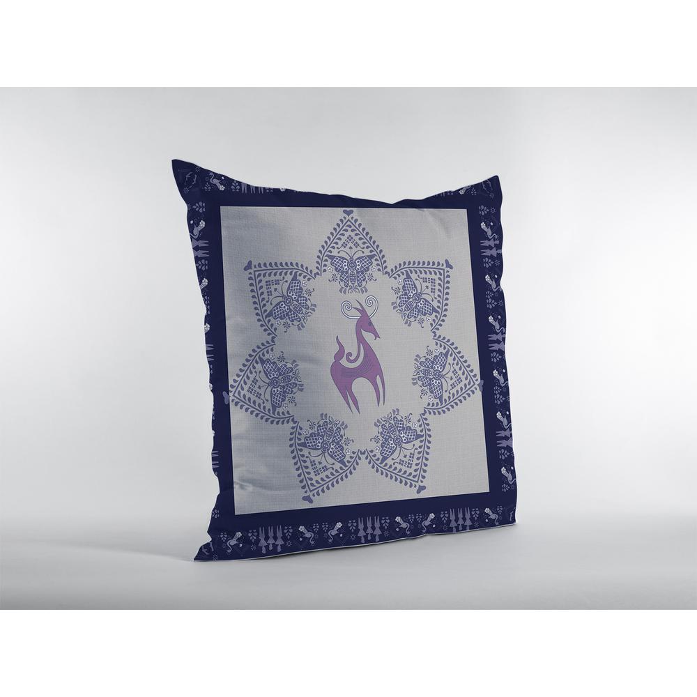 16” Gray Purple Horse Indoor Outdoor Zippered Throw Pillow. Picture 2