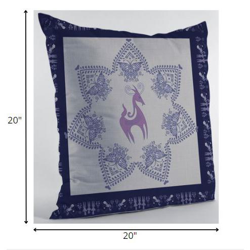 20” Gray Purple Horse Indoor Outdoor Zippered Throw Pillow. Picture 5