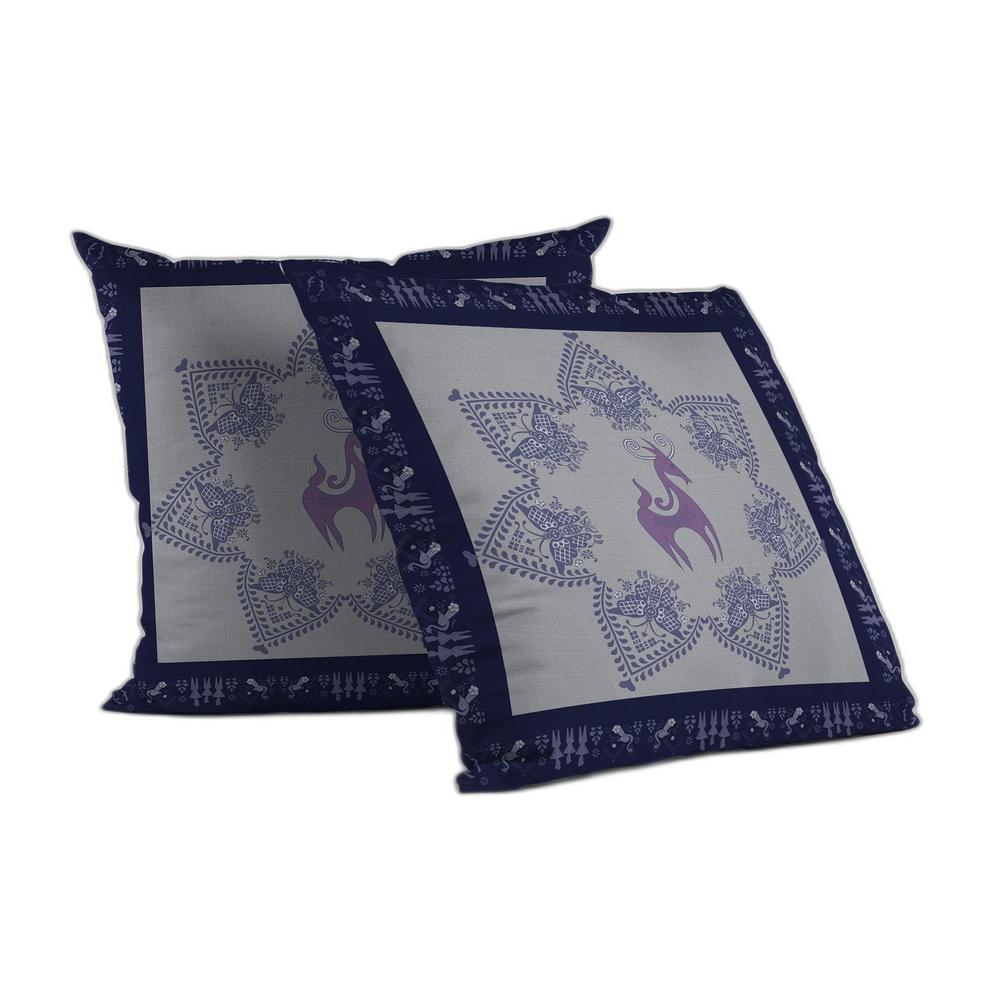 20” Gray Purple Horse Indoor Outdoor Zippered Throw Pillow. Picture 1