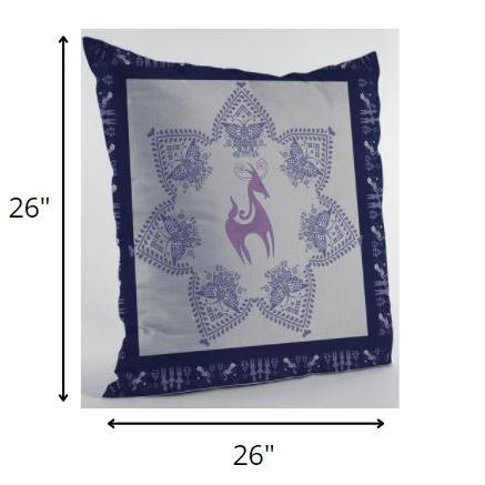 26” Gray Purple Horse Indoor Outdoor Zippered Throw Pillow. Picture 5