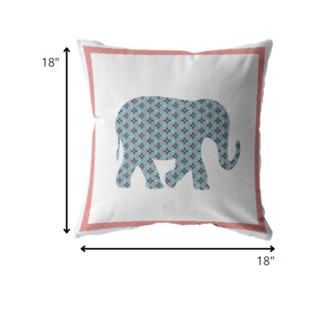 18” Blue Pink Elephant Indoor Outdoor Zippered Throw Pillow. Picture 5