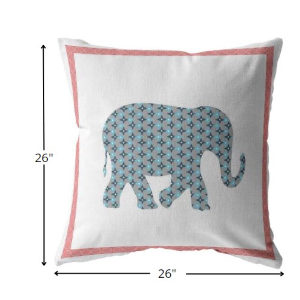26” Blue Pink Elephant Indoor Outdoor Zippered Throw Pillow. Picture 5