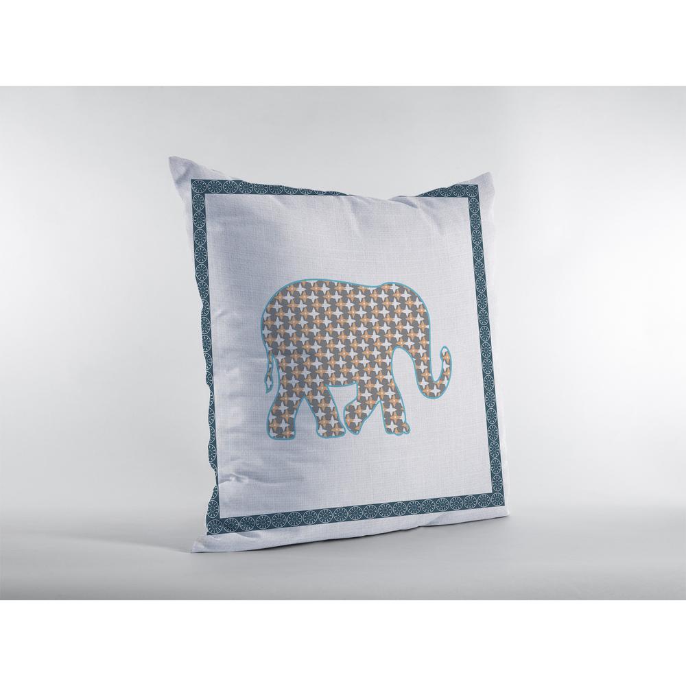 16” Gold White Elephant Indoor Outdoor Zippered Throw Pillow. Picture 3