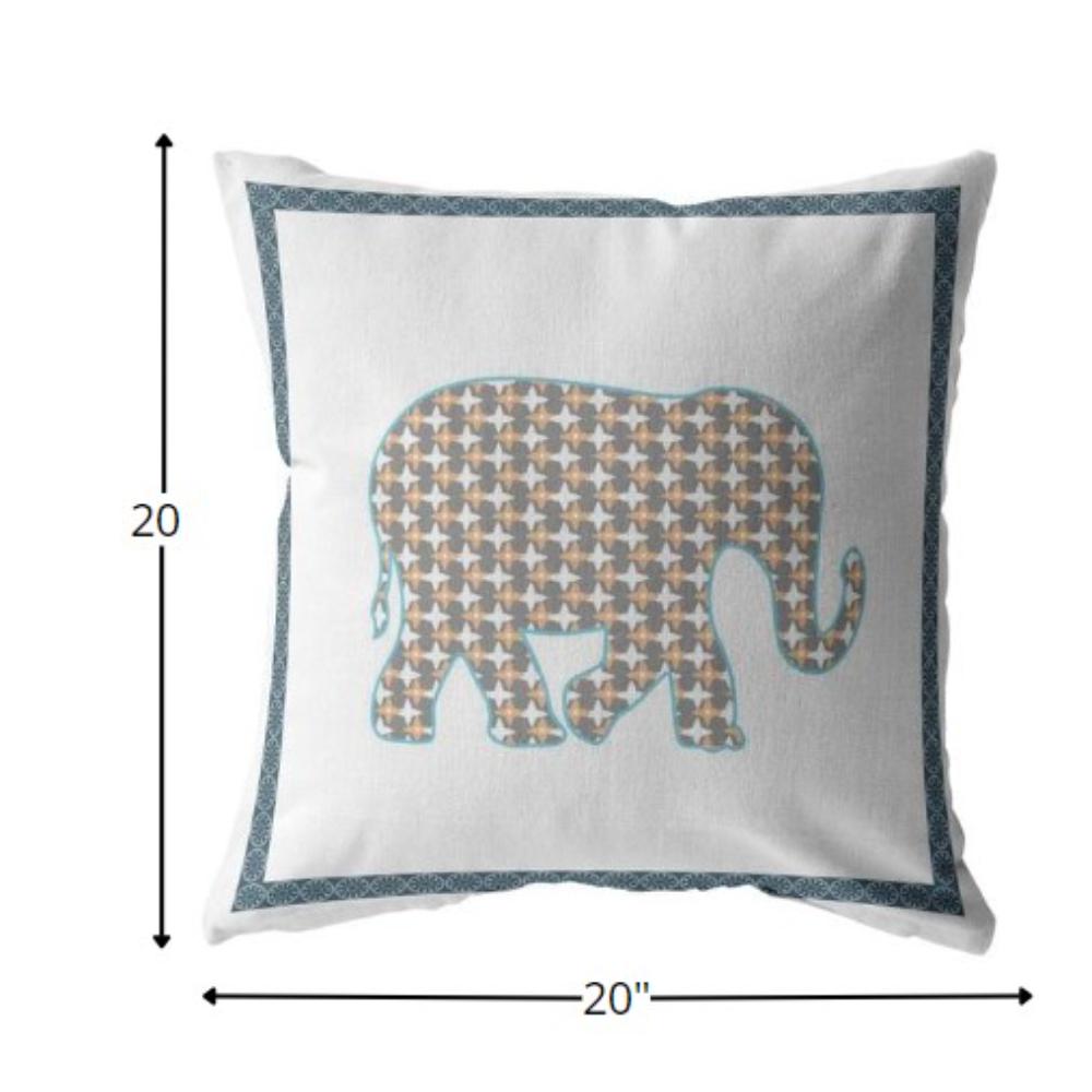 20” Gold White Elephant Indoor Outdoor Zippered Throw Pillow. Picture 5