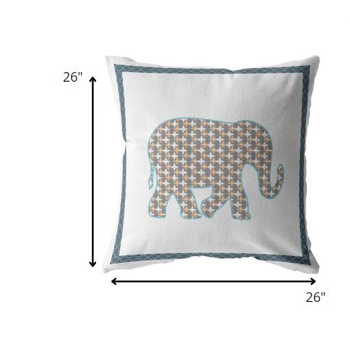 26” Gold White Elephant Indoor Outdoor Zippered Throw Pillow. Picture 5