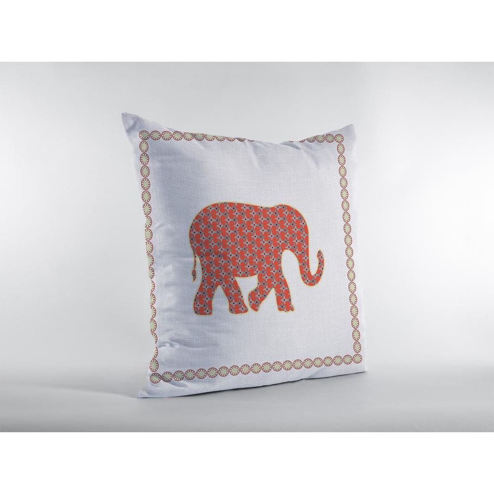 16” Orange White Elephant Indoor Outdoor Zippered Throw Pillow. Picture 3