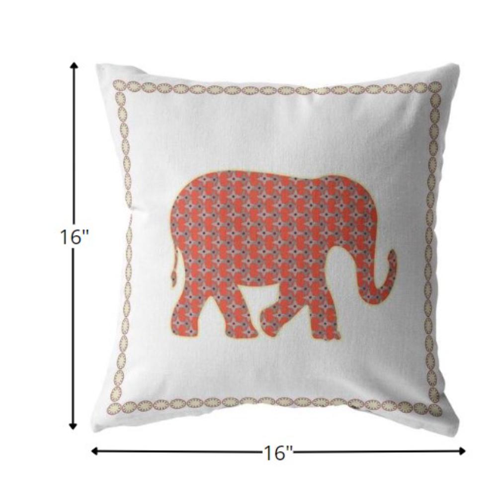 16” Orange White Elephant Indoor Outdoor Zippered Throw Pillow. Picture 5