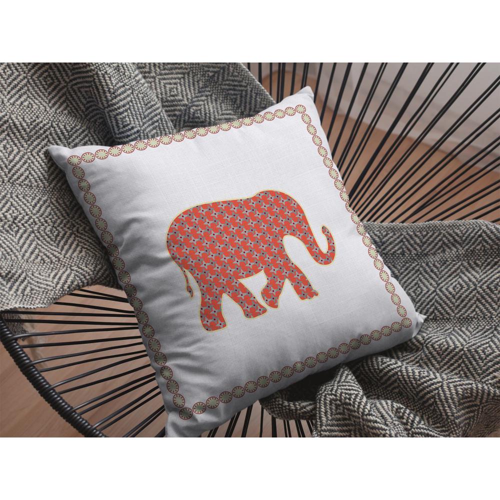 20” Orange White Elephant Indoor Outdoor Zippered Throw Pillow. Picture 4