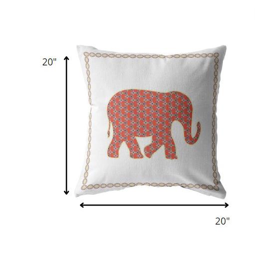 20” Orange White Elephant Indoor Outdoor Zippered Throw Pillow. Picture 5