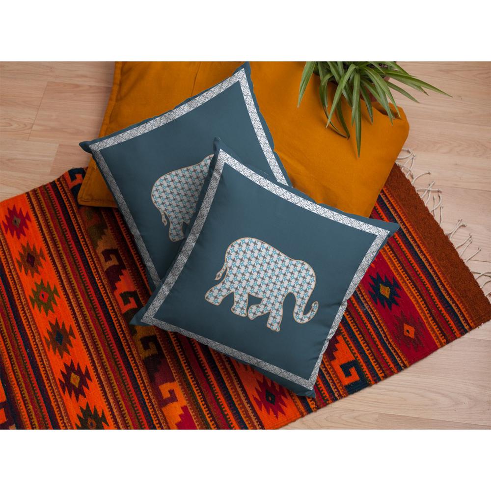 16” Spruce Blue Elephant Indoor Outdoor Zippered Throw Pillow. Picture 4