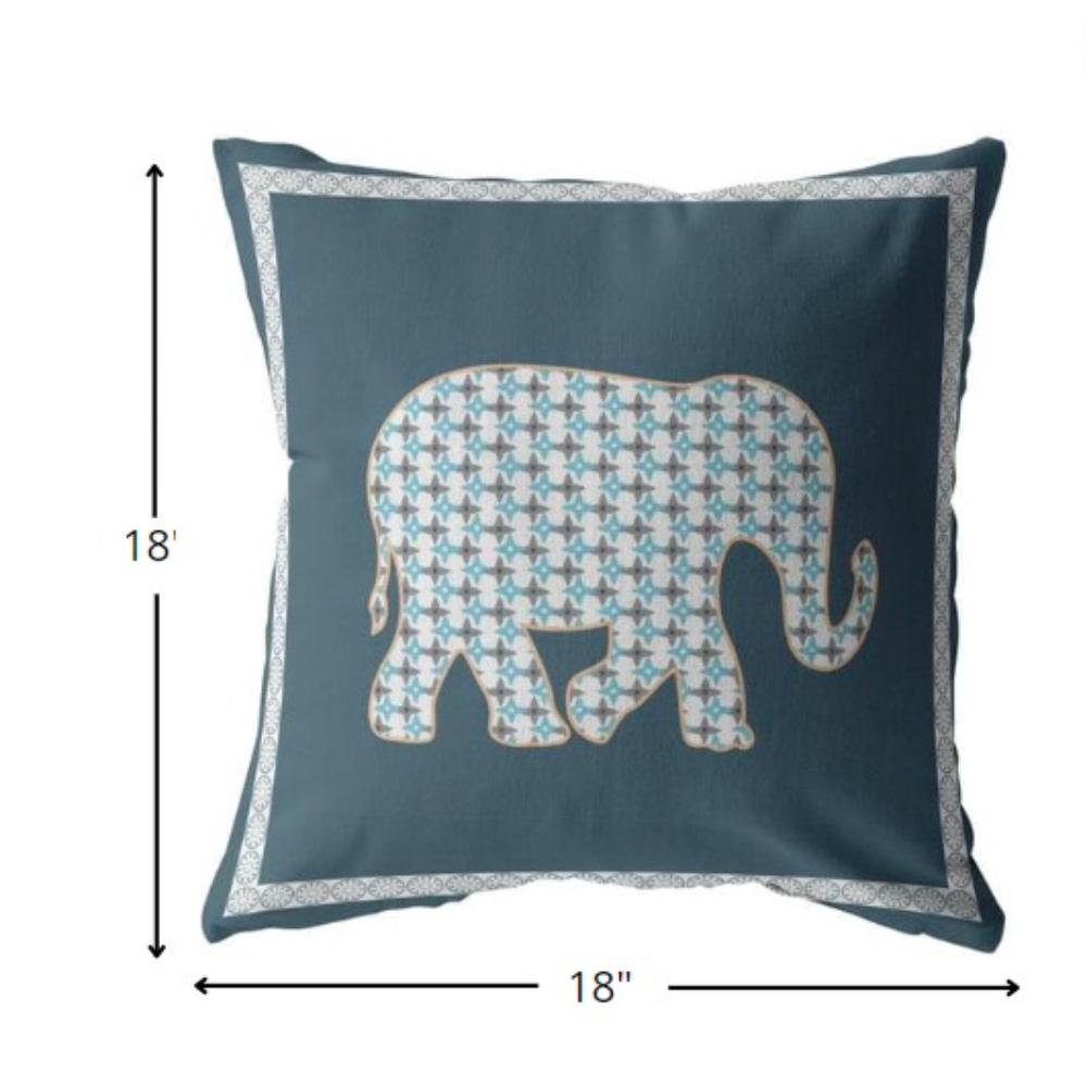 18” Spruce Blue Elephant Indoor Outdoor Zippered Throw Pillow. Picture 5