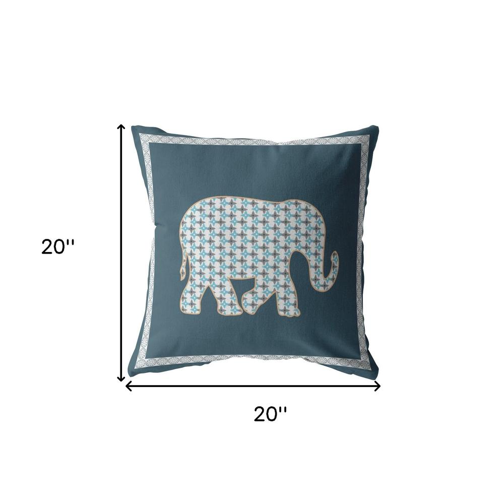 20” Spruce Blue Elephant Indoor Outdoor Zippered Throw Pillow. Picture 5