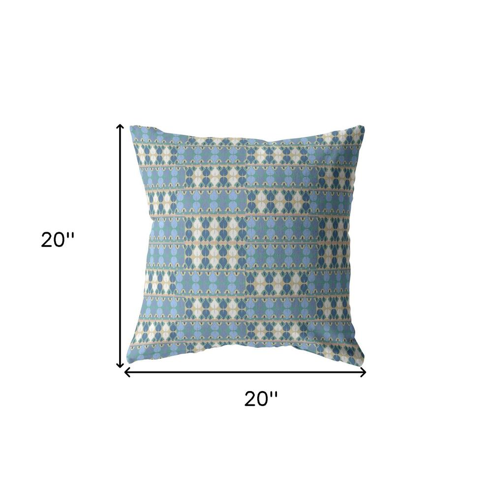 20" Blue Cream Spades Indoor Outdoor Zippered Throw Pillow. Picture 5