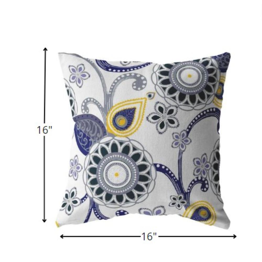 16” Navy White Floral Indoor Outdoor Zippered Throw Pillow. Picture 5