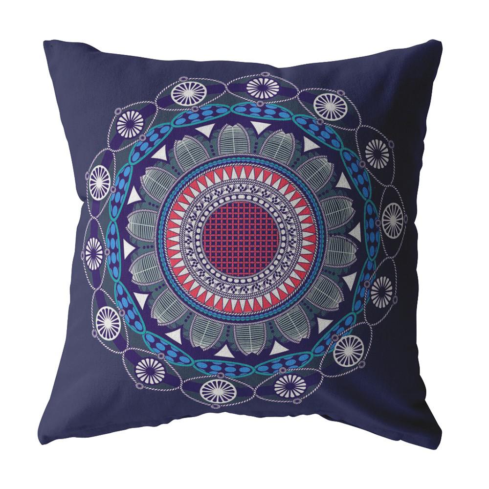 26" X 26" Navy Blue Zippered Geometric Indoor Outdoor Throw Pillow. Picture 1