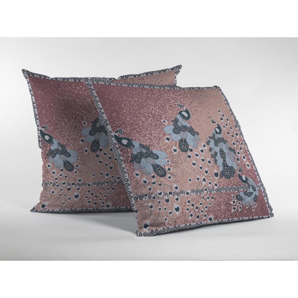 16” Dusty Pink Boho Bird Indoor Outdoor Zippered Throw Pillow. Picture 2