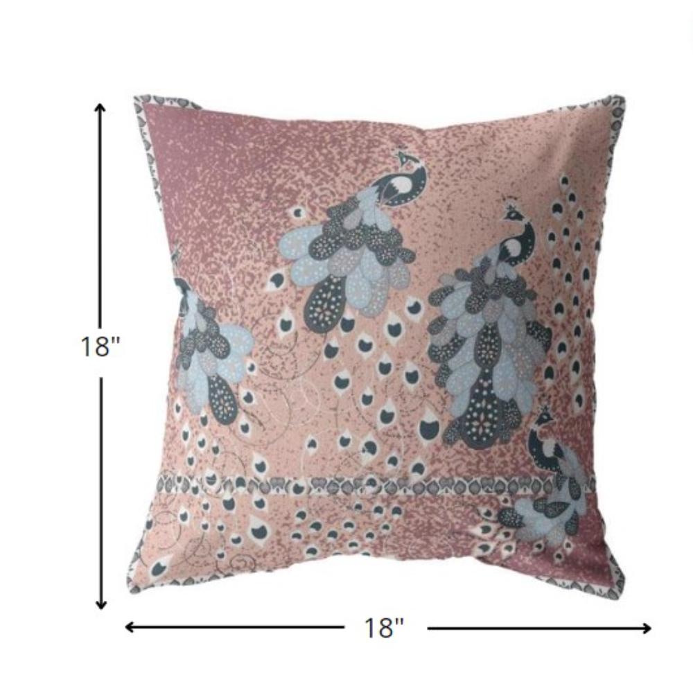 18” Dusty Pink Boho Bird Indoor Outdoor Zippered Throw Pillow. Picture 5