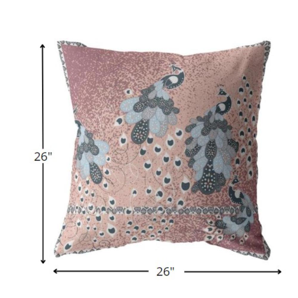 26” Dusty Pink Boho Bird Indoor Outdoor Zippered Throw Pillow. Picture 5