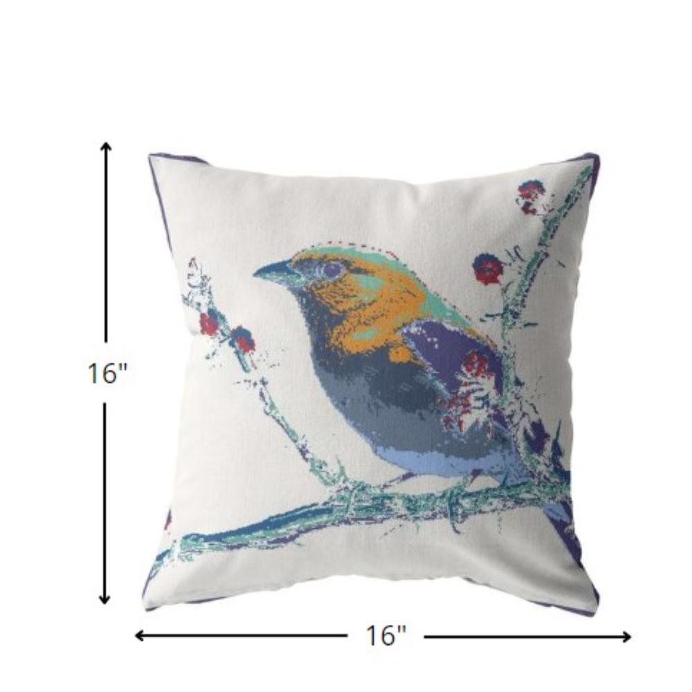 16” Blue White Robin Indoor Outdoor Zippered Throw Pillow. Picture 5