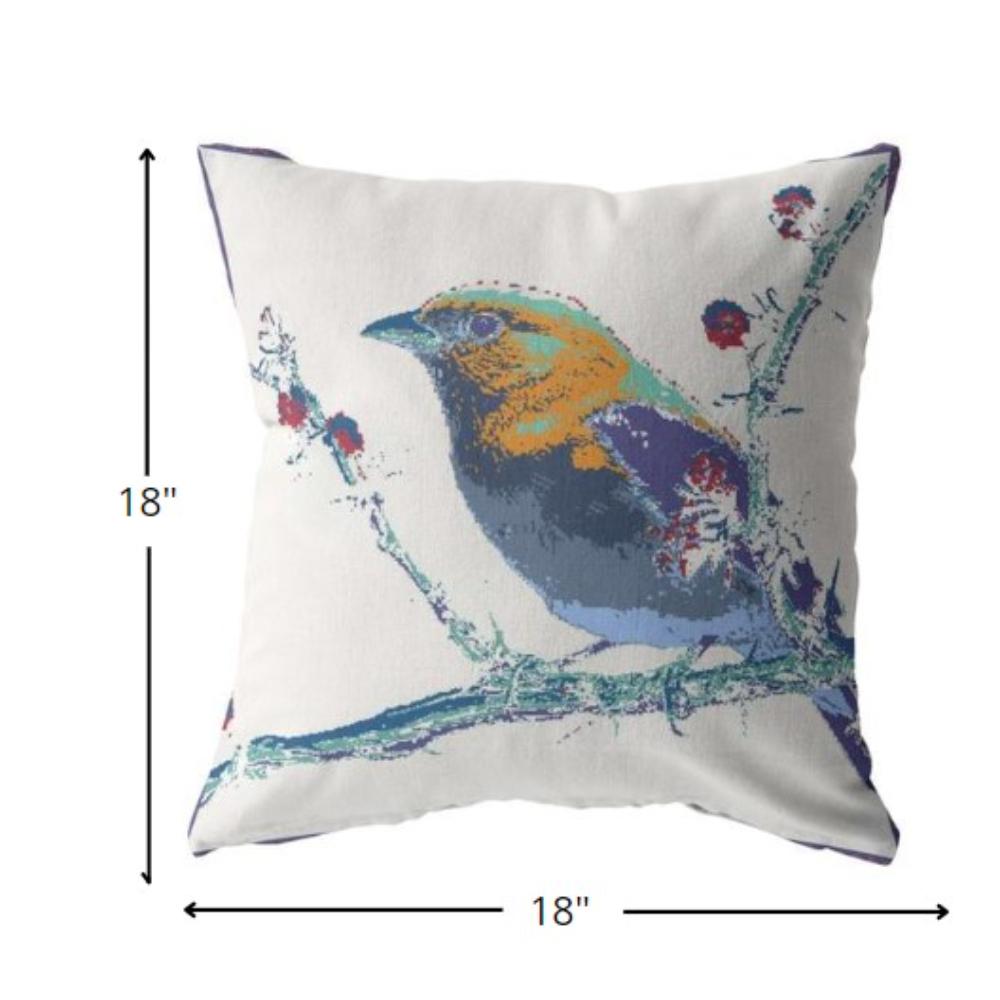 18” Blue White Robin Indoor Outdoor Zippered Throw Pillow. Picture 5