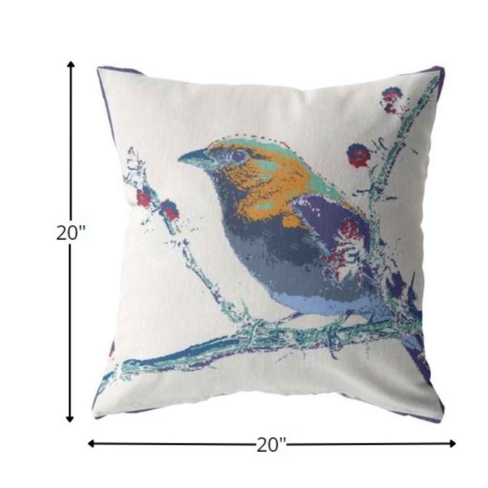 20” Blue White Robin Indoor Outdoor Zippered Throw Pillow. Picture 5