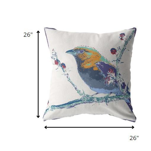 26” Blue White Robin Indoor Outdoor Zippered Throw Pillow. Picture 5