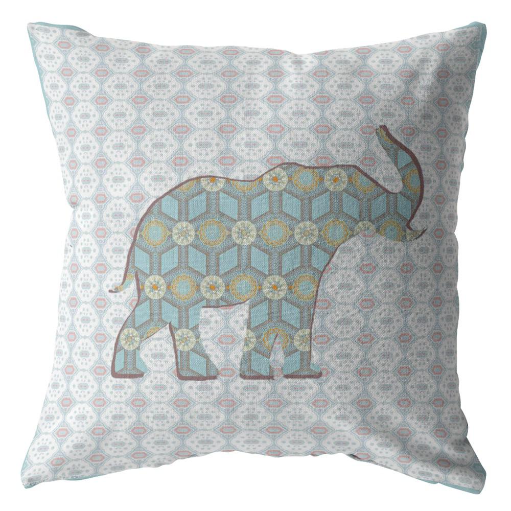 16" Blue Elephant Indoor Outdoor Zip Throw Pillow. Picture 1