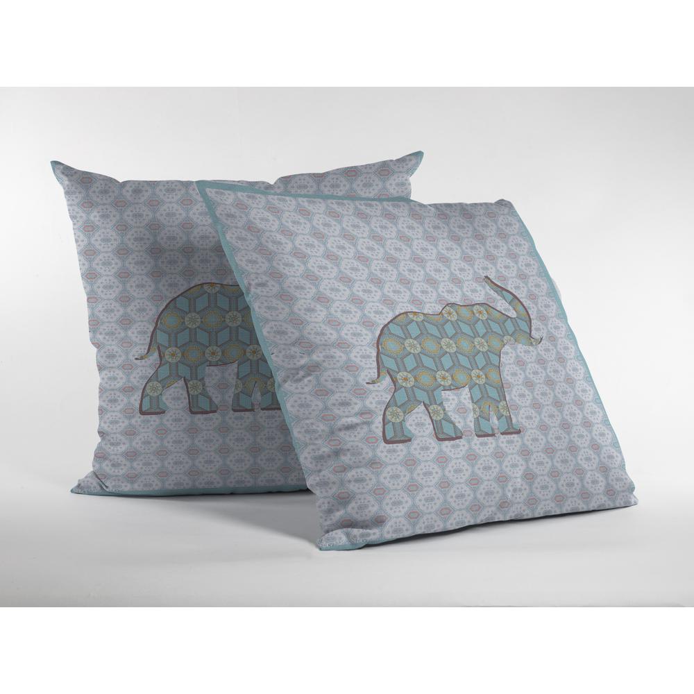16" Blue Elephant Indoor Outdoor Zip Throw Pillow. Picture 2