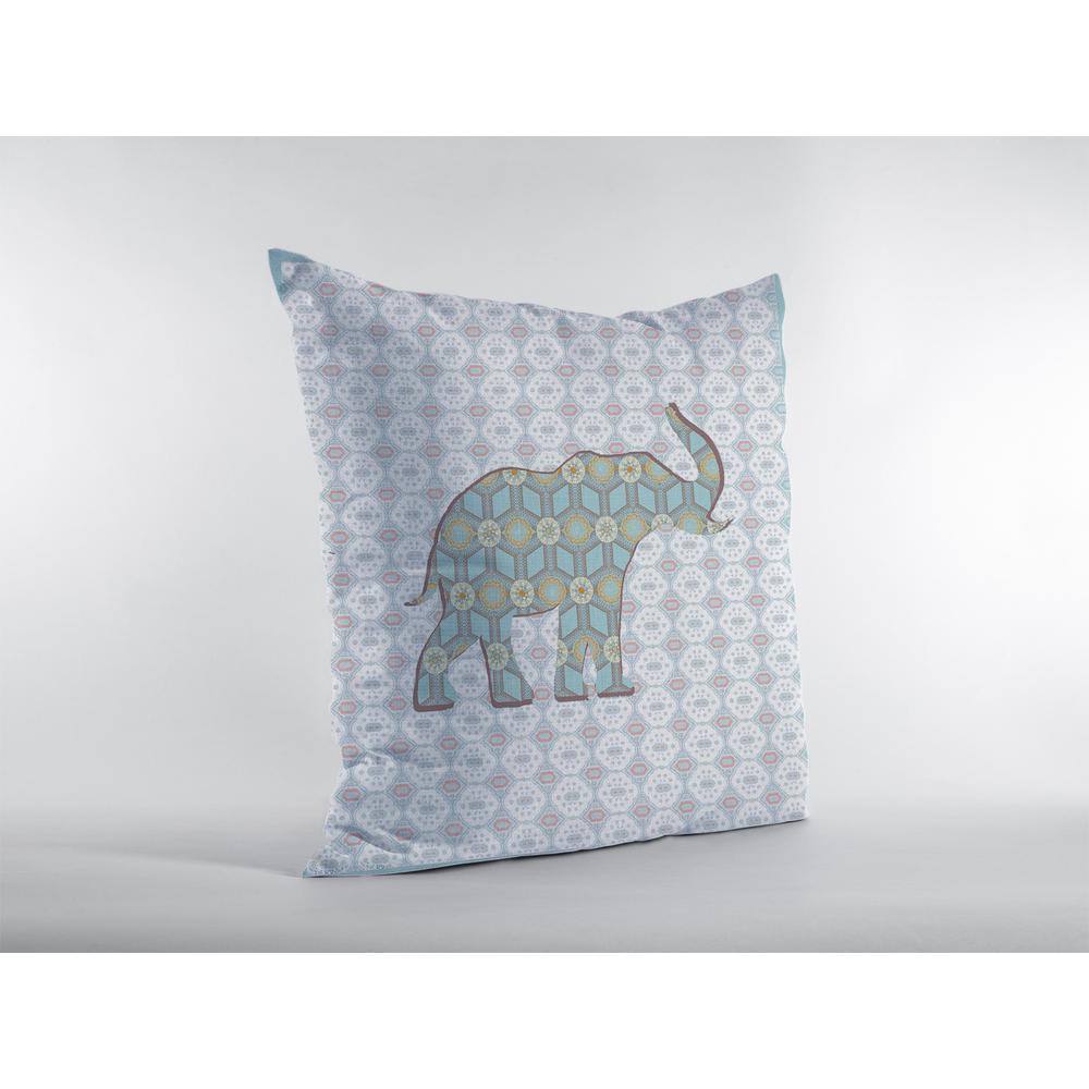 16" Blue Elephant Indoor Outdoor Zip Throw Pillow. Picture 3