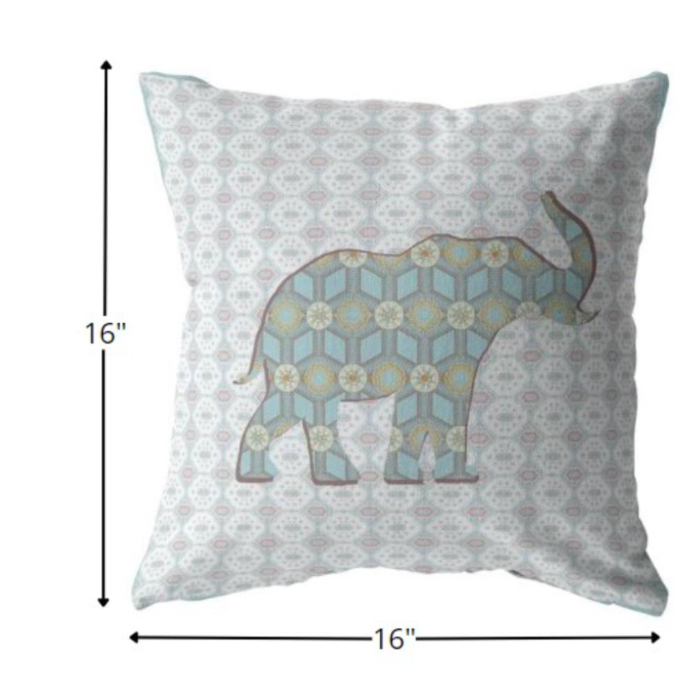 16" Blue Elephant Indoor Outdoor Zip Throw Pillow. Picture 5