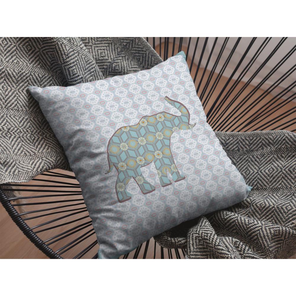 20" Blue Elephant Indoor Outdoor Zip Throw Pillow. Picture 4