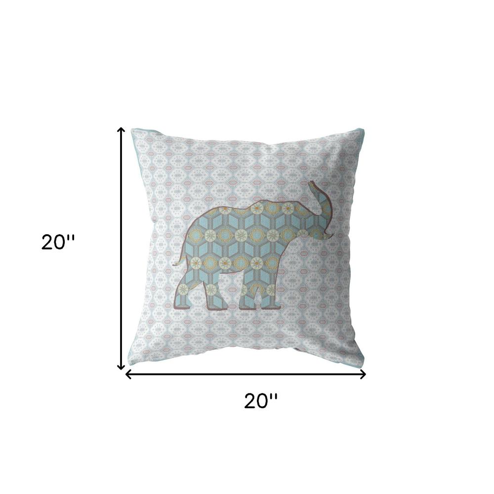 20" Blue Elephant Indoor Outdoor Zip Throw Pillow. Picture 5
