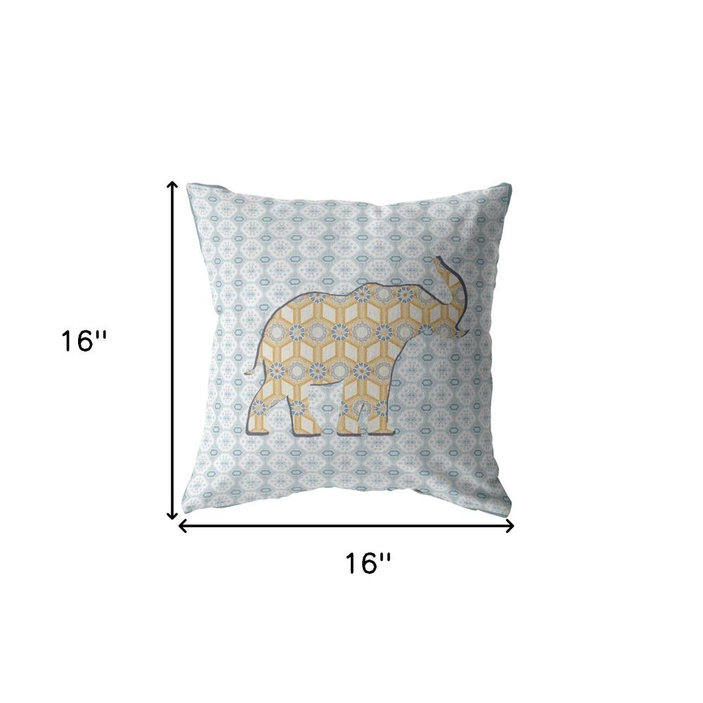 16" Blue Yellow Elephant Indoor Outdoor Zip Throw Pillow. Picture 4