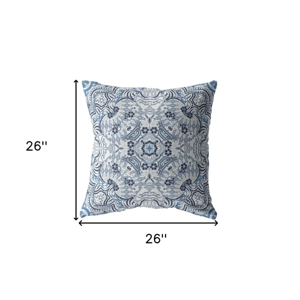 26” Light Blue Boho Ornate Indoor Outdoor Zippered Throw Pillow. Picture 4