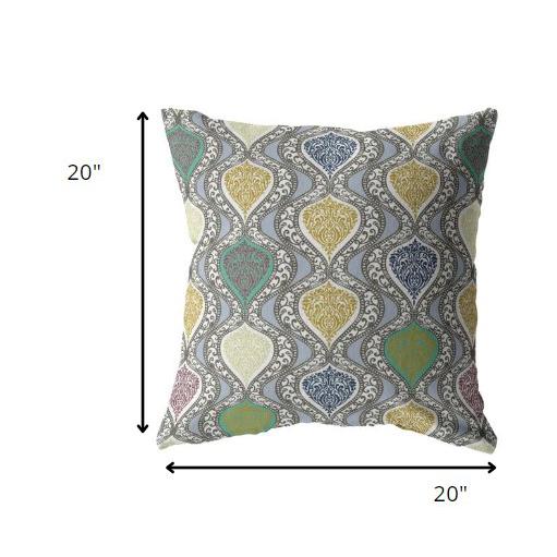 20” Gray Gold Ogee Indoor Outdoor Zippered Throw Pillow. Picture 4