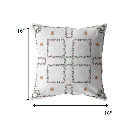16” White Floral Indoor Outdoor Zippered Throw Pillow. Picture 5
