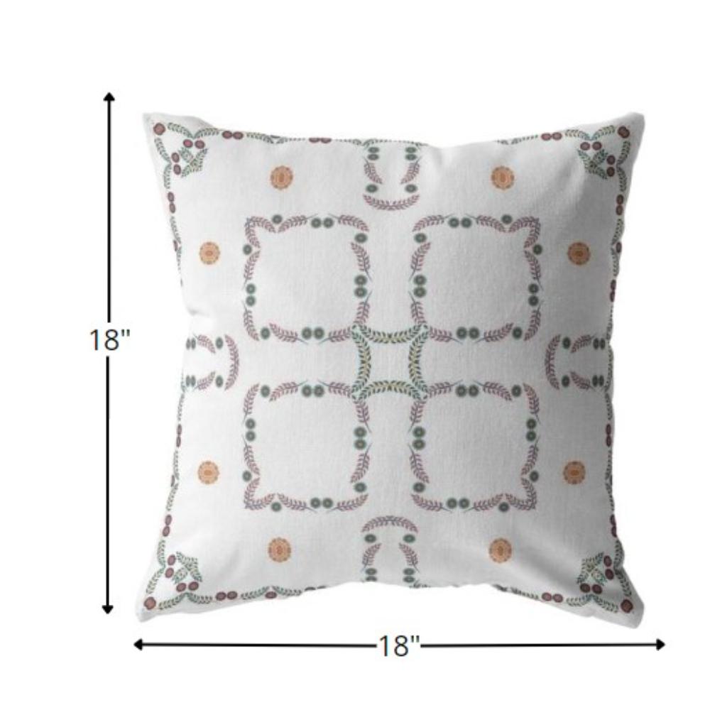 18” White Floral Indoor Outdoor Zippered Throw Pillow. Picture 5