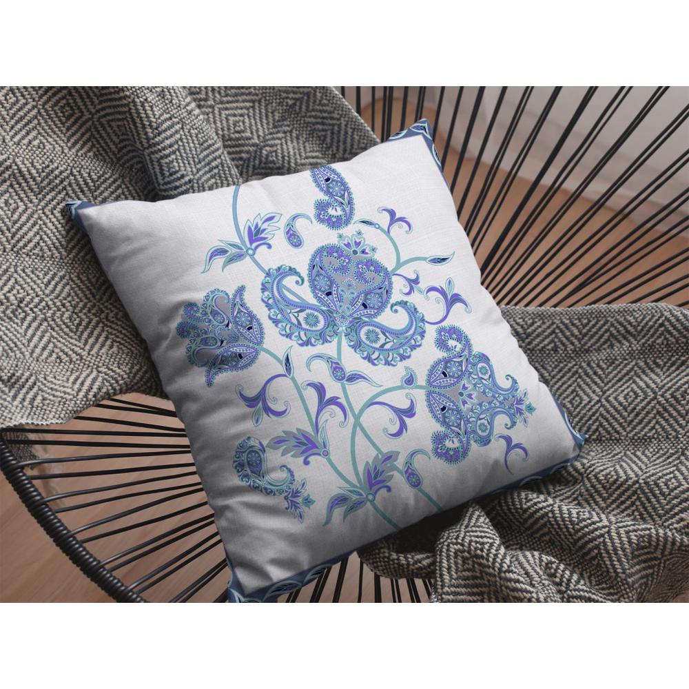 16” Blue White Wildflower Indoor Outdoor Zippered Throw Pillow. Picture 4