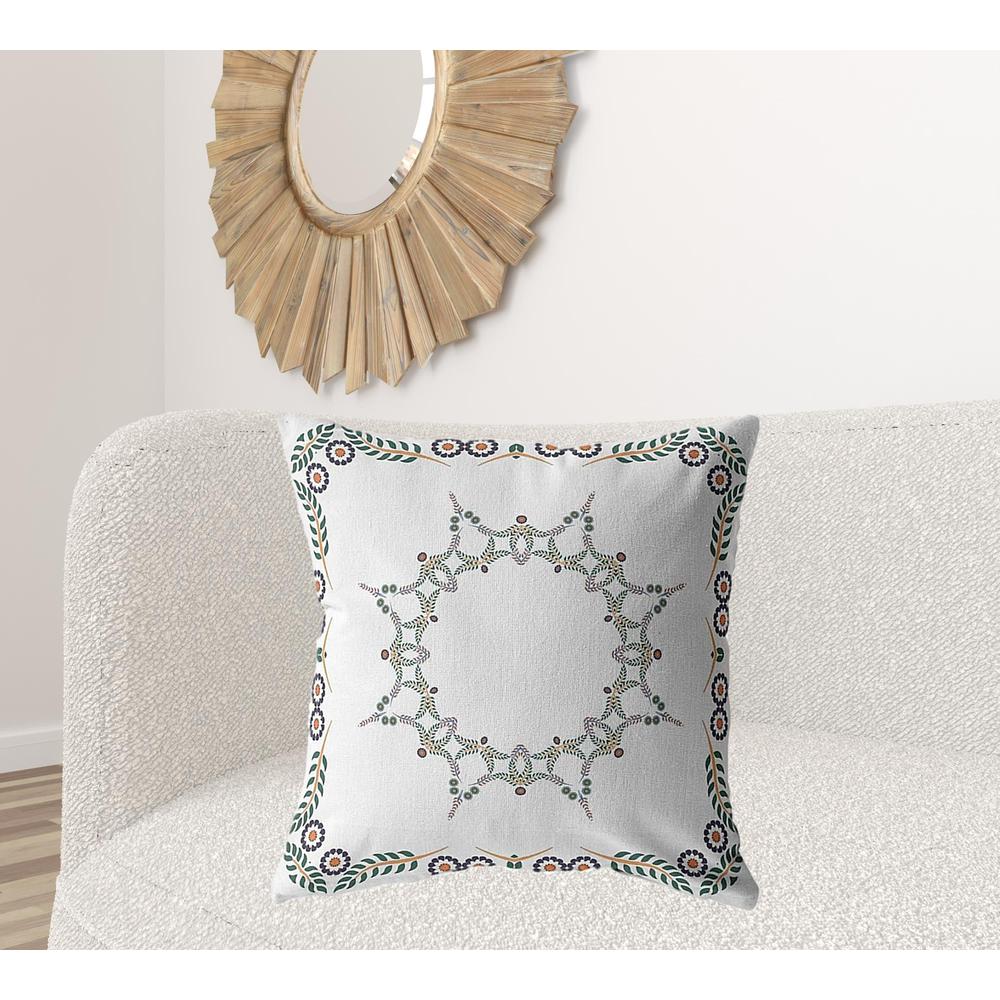 26" X 26" White Zippered Geometric Indoor Outdoor Throw Pillow. Picture 2