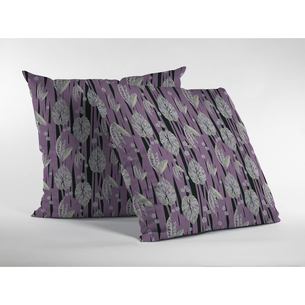 16” Lavender Black Fall Leaves Indoor Outdoor Zippered Throw Pillow. Picture 2