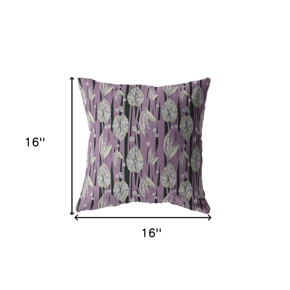 16” Lavender Black Fall Leaves Indoor Outdoor Zippered Throw Pillow. Picture 5
