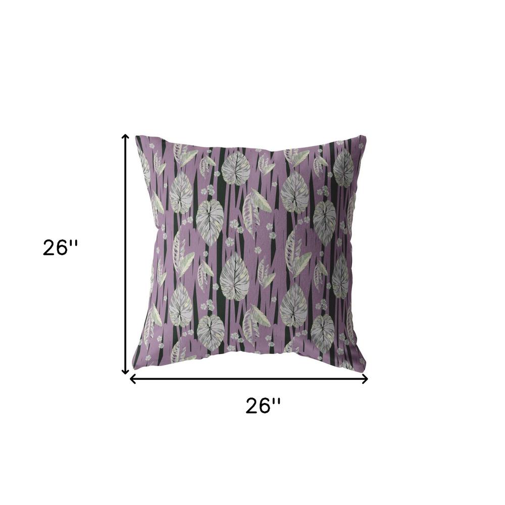 26” Lavender Black Fall Leaves Indoor Outdoor Zippered Throw Pillow. Picture 5