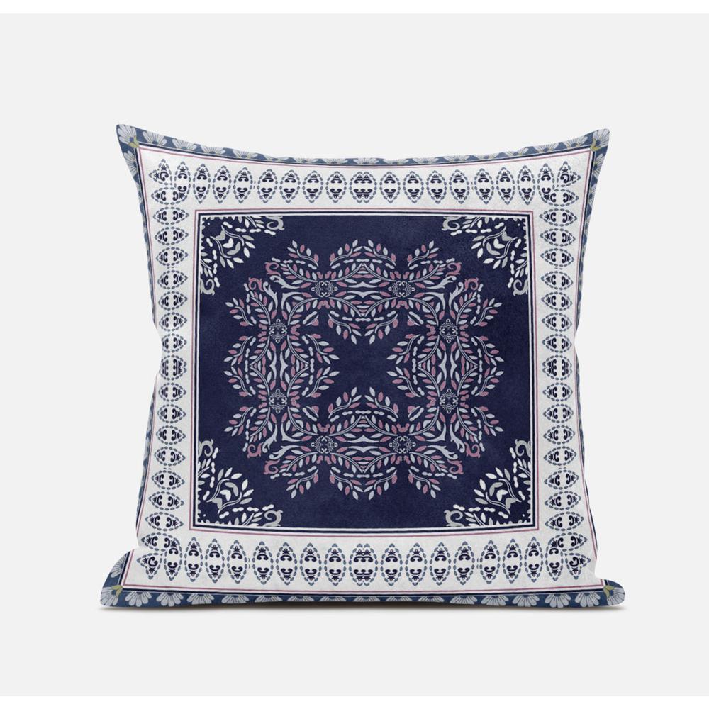 16" X 16" Blue And White Zippered Geometric Indoor Outdoor Throw Pillow. Picture 1