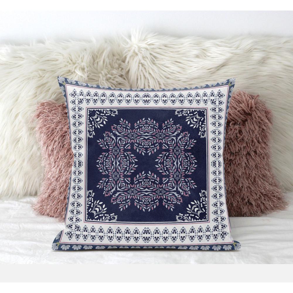 16" X 16" Blue And White Zippered Geometric Indoor Outdoor Throw Pillow. Picture 4