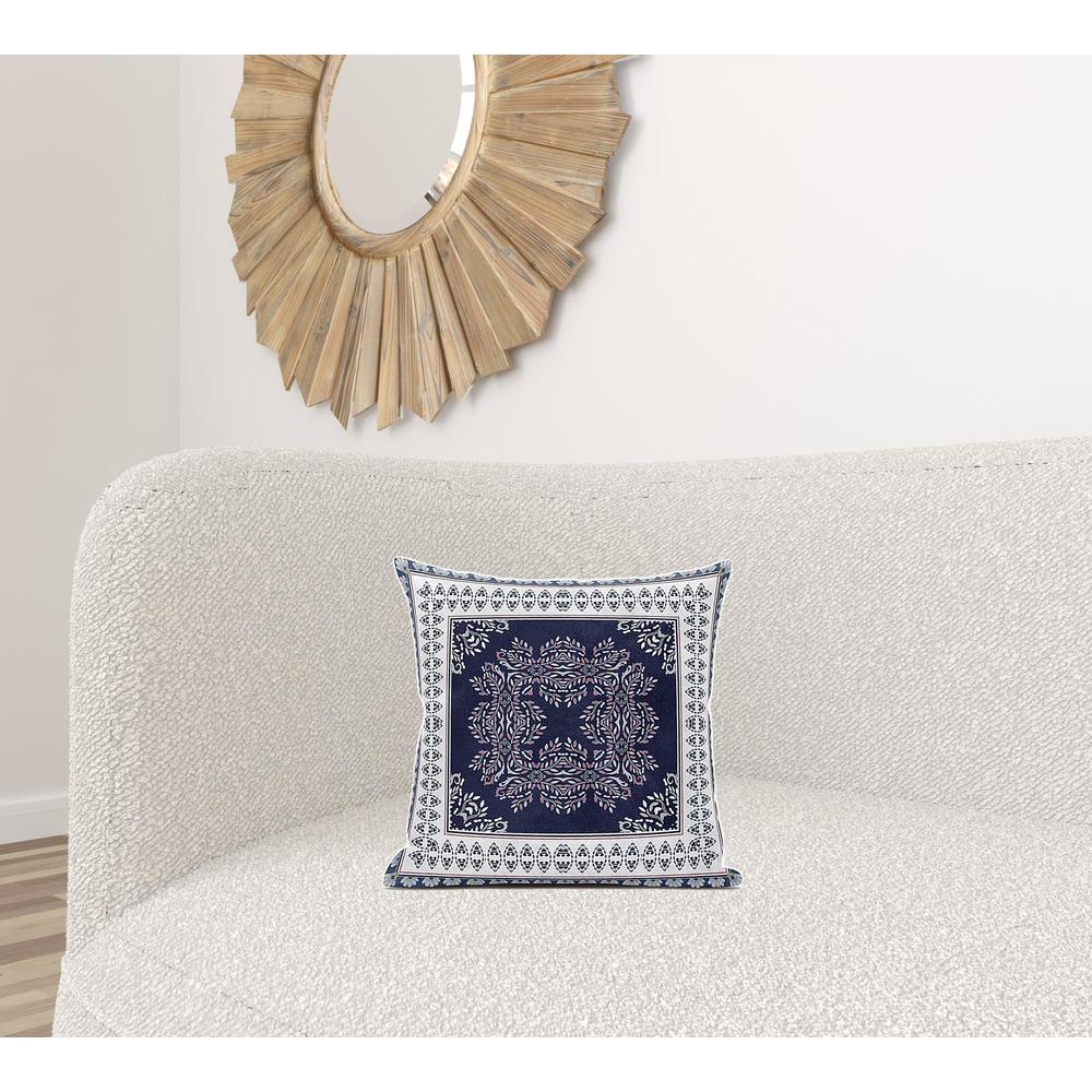 16" X 16" Blue And White Zippered Geometric Indoor Outdoor Throw Pillow. Picture 2