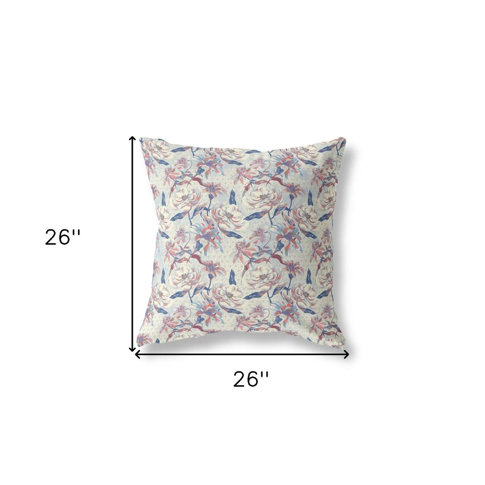 26” White Blue Roses Indoor Outdoor Throw Pillow. Picture 4